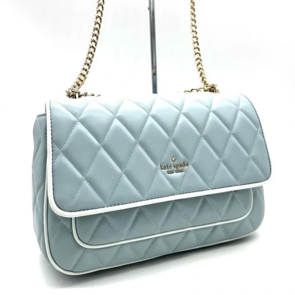 Kate Spade Colorblock Carey Quilted Leather Flap Shoulder Bag Wild Sage - Picture 3 of 11